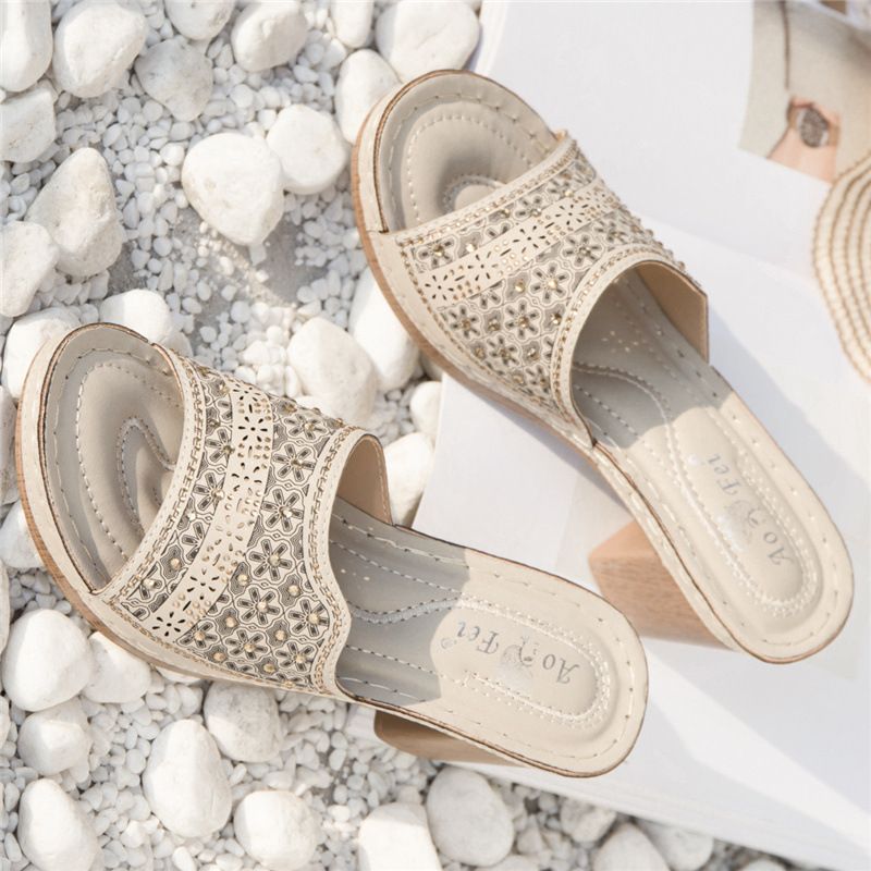 Sommer Neue High Heels Ethnische Feng Shui Diamant Dicke Ferse Totem frauen Sandalen Bequeme Hausschuhe Große_voghion.com
