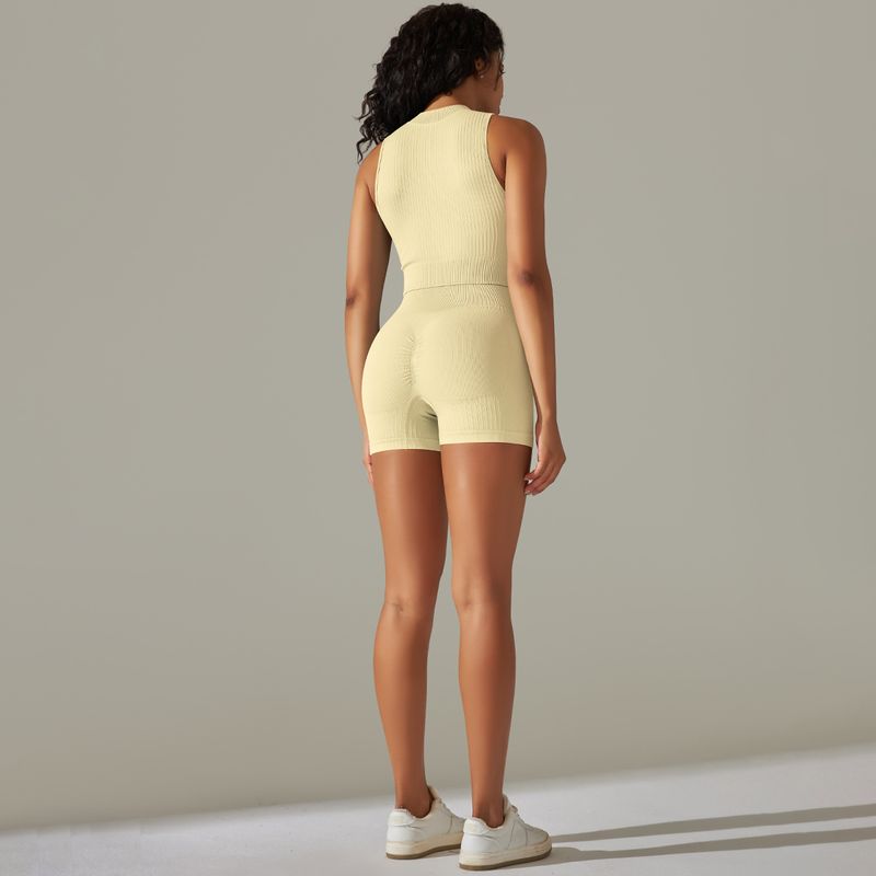 Ensemble de costume de Fitness en cours d'exécution de Yoga de sport de fermeture à glissière de fil tricoté sans couture six pièces_voghion.com