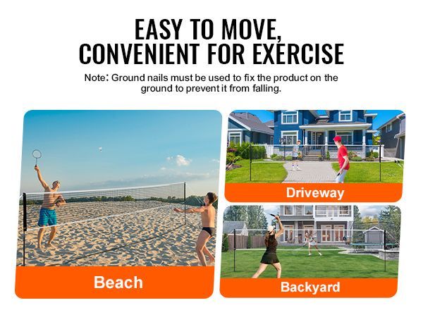 VEVOR Badminton Net Set, Outdoor Backyard Beach Park Badminton Net, Portable Badminton Equipment Set, Adults Kids Badminton Net With Poles, Carrying Bag, 4 Iron Rackets, And 3 Nylon Shuttlecocks_voghion.com