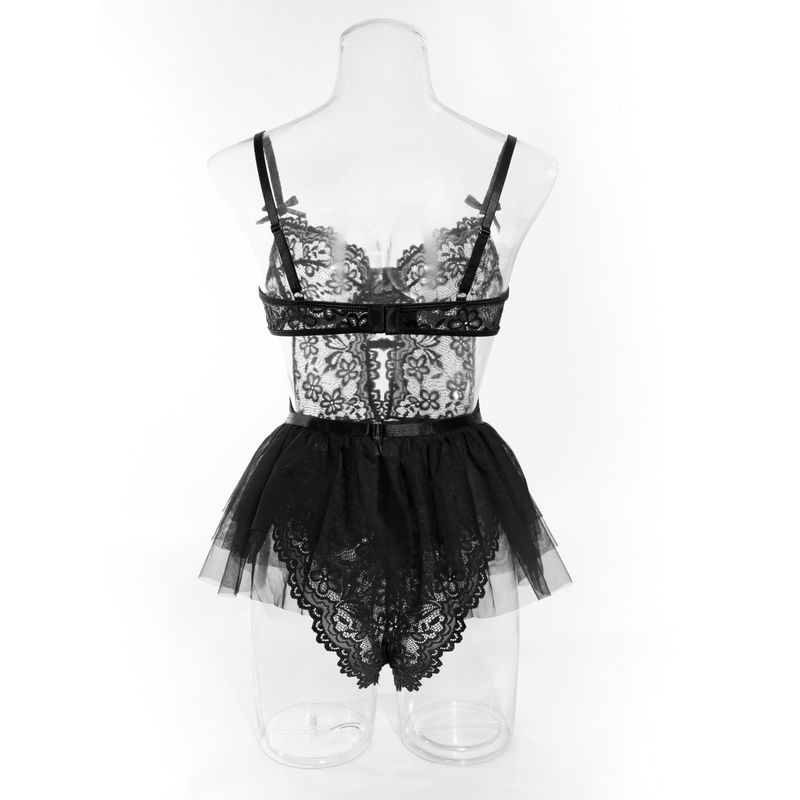 Body in pizzo trasparente senza schienale da donna - Completo intimo sexy e giocoso (S/M/L, rosso/nero)_voghion.com