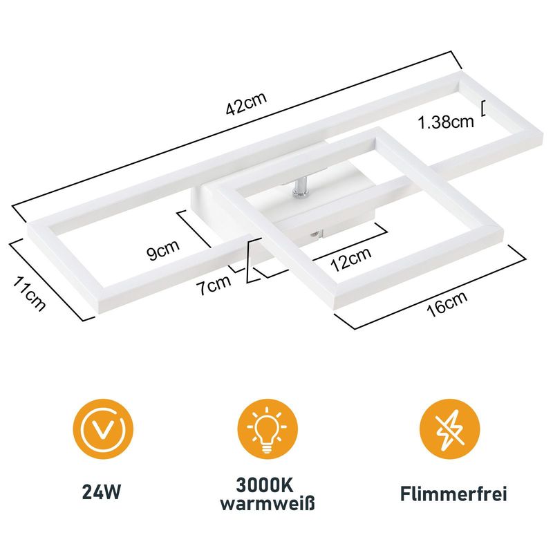Glitzerlife Deckenlampe LED Deckenleuchte Weiß-20W Modernes Design Küchenlampe Warmweiß Schlafzimmerlampe Eckig Deckenleuchten Für Wohnzimmer Kinderzimmer Esszimmer_voghion.com
