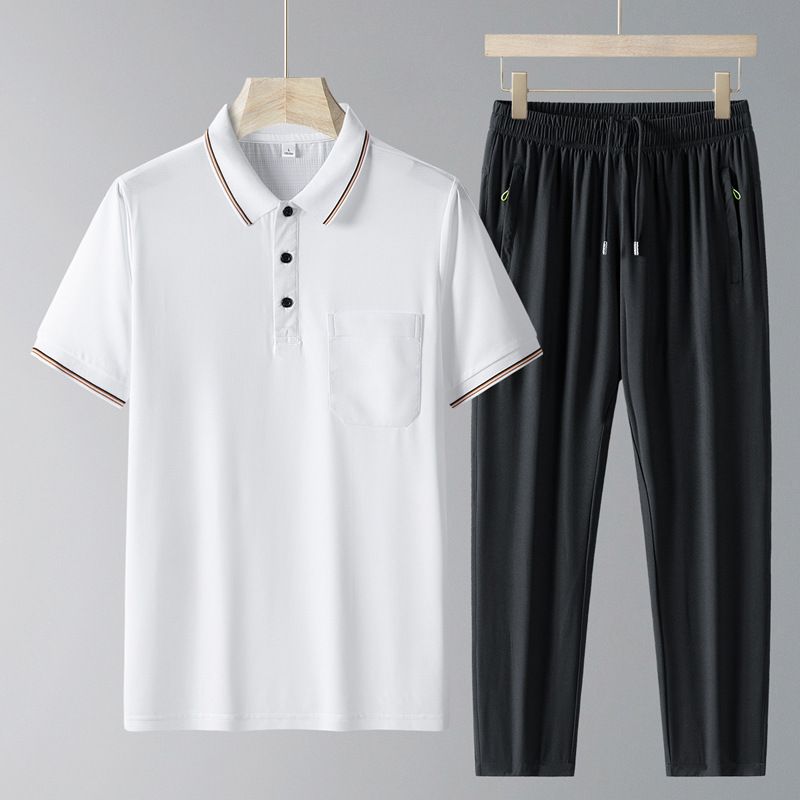 CT Dad Outfit Sportliches Casual Sommer-Poloshirt Aus Eisseide Mit Kurzen Ärmeln Dreiteiliges Set Für Männer_voghion.com