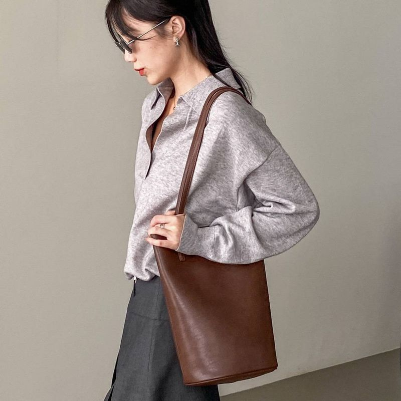 Handtasche One-Shoulder Unterarm Damen Tasche pflanzlich gegerbtes Leder Nischendesign Pendlertasche_voghion.com