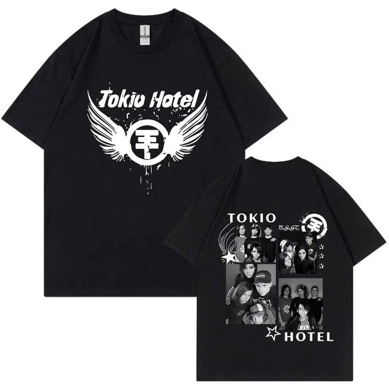 T-shirt à manches courtes pour homme, style décontracté, style hip-hop et punk, avec le groupe de rock allemand Tokio Hotel Beyond The World Tour 2023_voghion.com