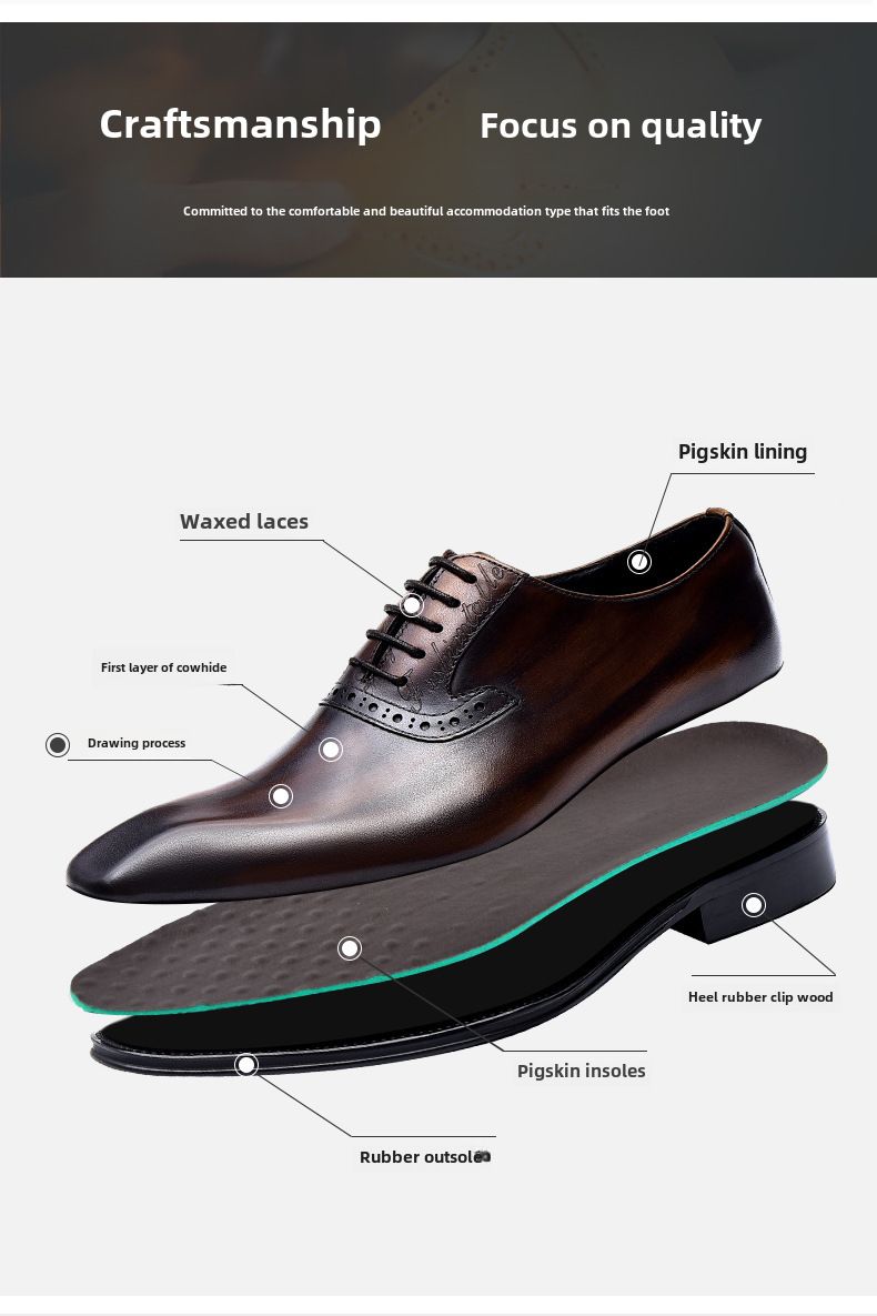 Skórzane buty męskie pierwsza warstwa skóry bydlęcej biznesowe formalne skórzane Brock rzeźbione brytyjskie zabytkowe buty ślubne garniturowe_voghion.com