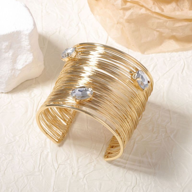 Fashionable And Cool Style Micro Inlaid Zircon Multi-layer High-quality Iron Wire Wrapped Wide Face Women's Bracelet_voghion.com