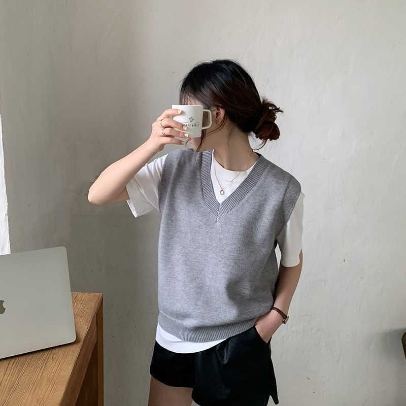 Herbst Neue Layered Lose Retro Gestrickte Weste Frauen Herbst Koreanische Pullover Weste Frauen_voghion.com