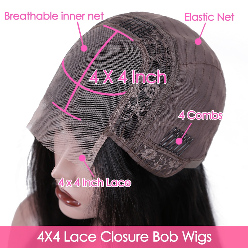 4x4 Sluiting Remy Braziliaanse Menselijke Pruiken Voor Vrouwen Steil Haar Bob Pruik Transparant Zwitsers Kant_voghion.com