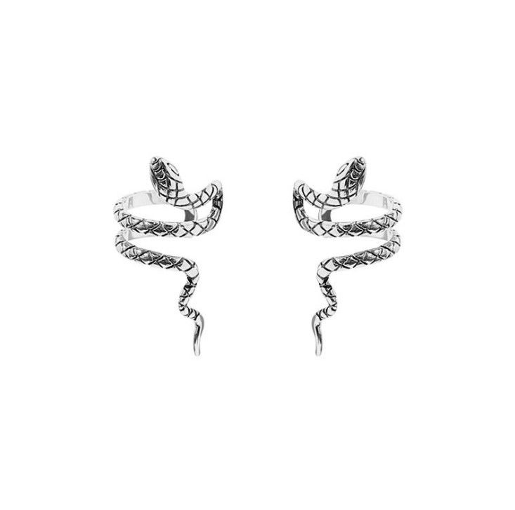 Un paio di orecchini a clip con motivo a serpente in argento sterling S925 I58_voghion.com