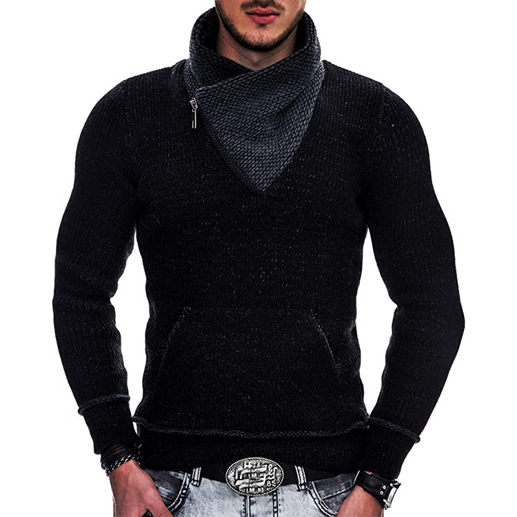 Herrenbekleidung Herbst und Winter Herrenmode Pullover Langarm Stehkragen Tasche Strick Herrenpullover_voghion.com