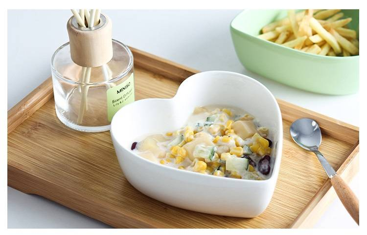 Bol în formă de inimă, bol ceramic în formă de inimă, bol pentru ouă fierte la abur, bol pentru salată de desert de culoarea bomboanelor_voghion.com