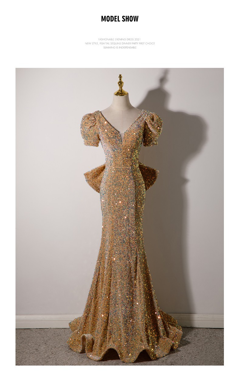 Abito da sera pesante da donna, nuovo stile, per ospite di banchetto, temperamento, coda di pesce, lungo e leggero, abito di lusso di nicchia_voghion.com