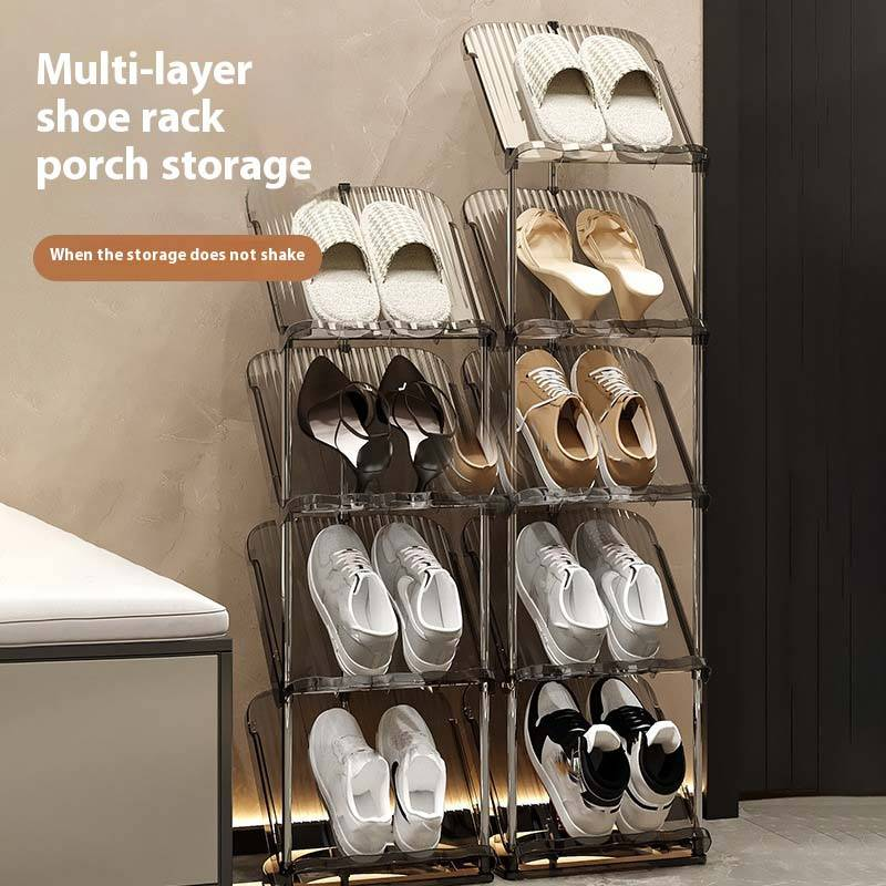 Multi-Tier Shoe Rack For Home - No Assembly Space-Saving Stainless Steel Shoe Organizer With PET Shelves_voghion.com
