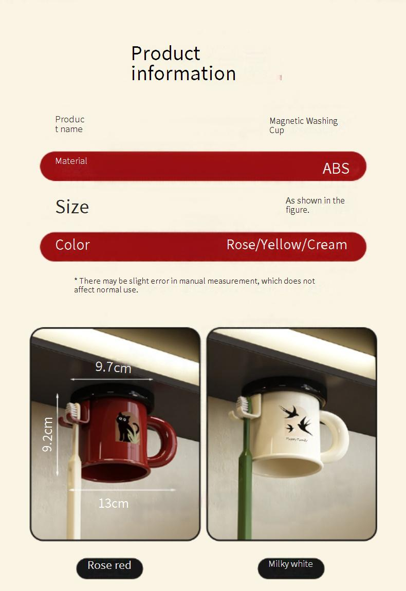 Family Organizer Inverted Magnetic Toothbrush Cup Punch Free Bathroom With Handle Retro Wash Cup Set Device Rack_voghion.com