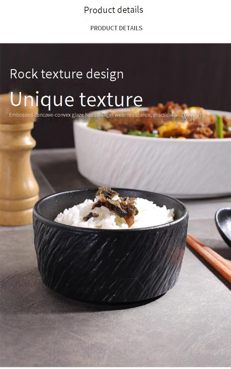 Set di ciotole in ceramica effetto pietra - Piatto multiuso per riso/zuppa/noodles (ciotola per colazione e dessert in gres da 6,5 pollici, adatta al microonde e alla lavastoviglie)_voghion.com