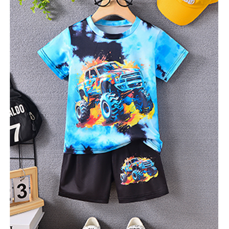 Ropa para niños, ropa de verano nueva para niños, traje con impresión 3D, traje deportivo de motocicleta para niño_voghion.com
