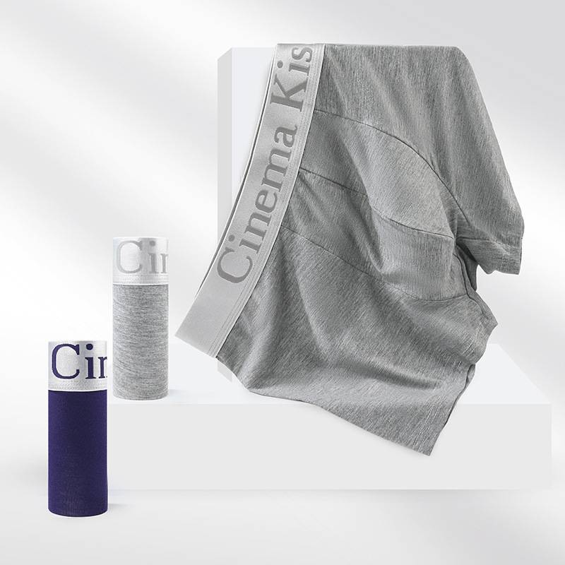 Boxer da uomo in cotone a quattro angoli, a vita media, con bordo argentato e antibatterico_voghion.com