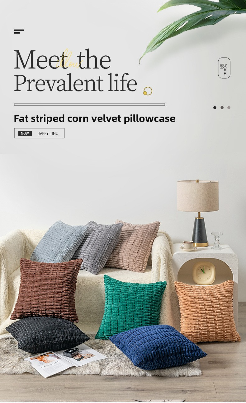 Plush Throw Pillow – Premium Softness, No Insert Needed, Striped Decorative Cushion For Sofa & Living Room (45×45CM, 15 Colors)_voghion.com