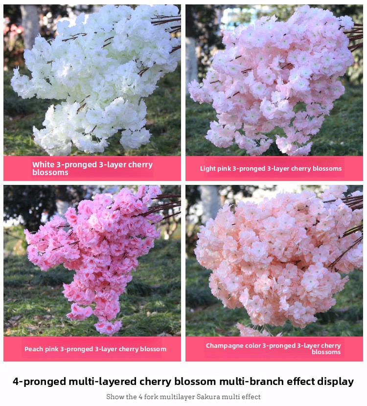 Artificial Cherry Blossom Branches - 1.2m Realistic Sakura Flowers For Wedding Decor, Photography Props & Home Styling (UV-Resistant, Bendable Stems)_voghion.com