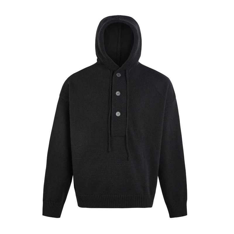 Herren Vintage Kapuzenpullover, Loose Fit Strick Hoodie für die Freizeit, Weiches Acrylmischgewebe, Schwarz/Grau _voghion.com