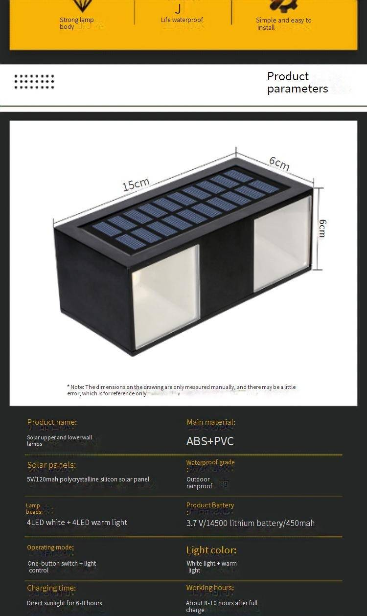 Solar-Wandleuchten für den Außenbereich, wasserdichte Gartenleuchten für Terrasse, Hof, Weg, Zaun, weißes und warmes Licht, energiesparende LED-Solarbeleuchtung_voghion.com