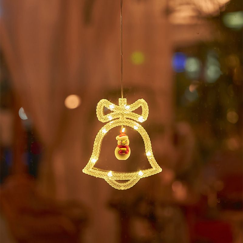 Guirnalda de luces LED navideñas con ventosas: formas de árbol, copo de nieve, estrella, luna, campana y corazón._voghion.com