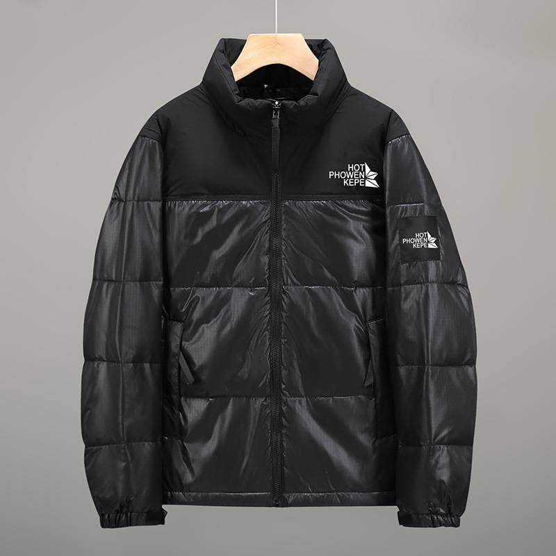 Jaqueta masculina de inverno, casaco leve de plumas com contraste preto e branco, à prova d'água, ajuste solto, preto, branco, cinza, verde e azul_voghion.com