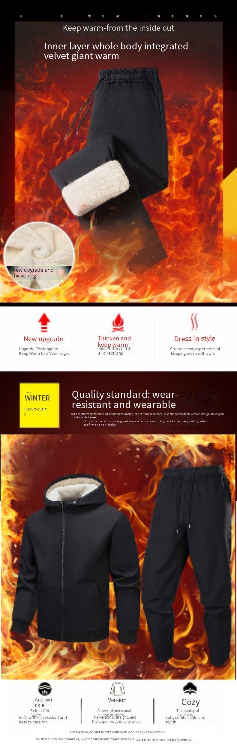 Conjunto deportivo con sudadera y forro de sherpa para hombre – Conjunto de invierno EuroFit™ con forro polar térmico (negro) – Interior cepillado antipilling para mayor calidez durante todo el día_voghion.com