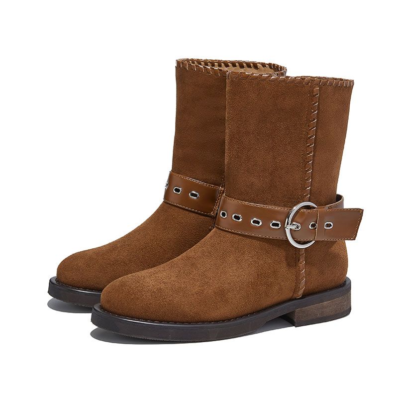 Korean Style Minimalist Retro Mid Top Boots, With A Low-key And High-end Feel, Comfortable To Wear For A Long Time Without Rubbing Your Feet_voghion.com