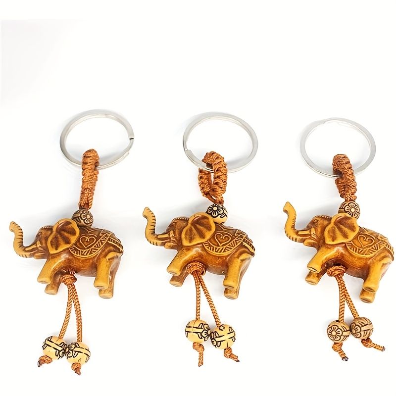 Lot de 10 porte-clés porte-bonheur unisexes, pendentif éléphant sculpté, porte-clés décoratif à suspendre, accessoire pour sac ou voiture._voghion.com