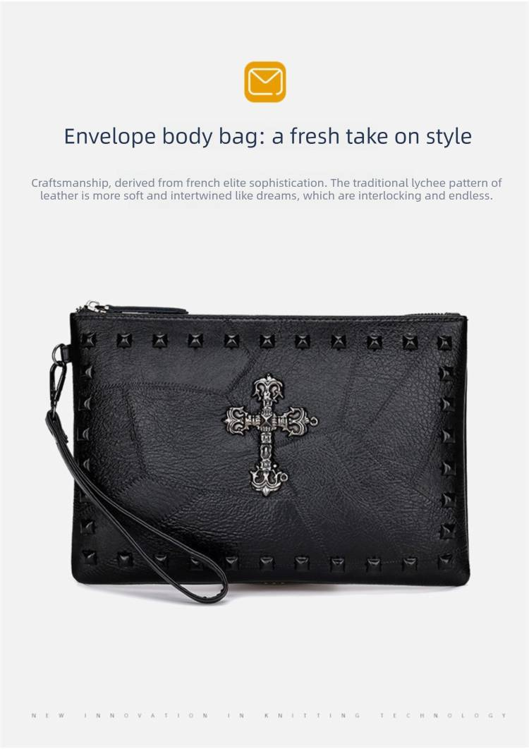 Men's Skull & Crossbones Studded Handbag – Vintage PU Leather Messenger Bag With Spikes, Large Capacity For Daily Essentials & 8-Inch Tablet_voghion.com