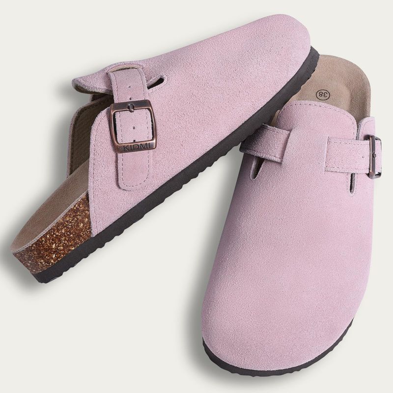 Zuecos de ante para mujer y hombre, sandalias con plantilla de corcho y soporte para el arco, antideslizantes, para playa y exteriores._voghion.com