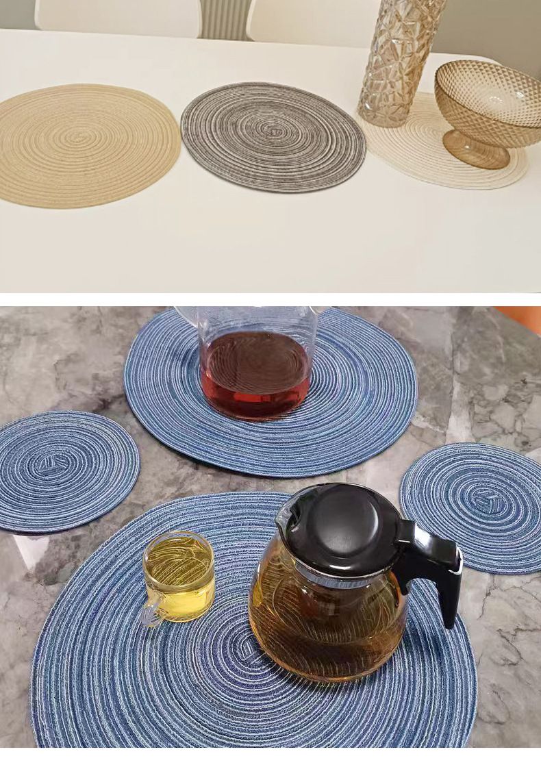 Tovaglietta rotonda in stile nordico in ramiè intrecciata, tovaglietta in filato di cotone, tappetino antiscottatura, tappetino isolante per tavolo da pranzo, sottobicchiere di alta qualità_voghion.com