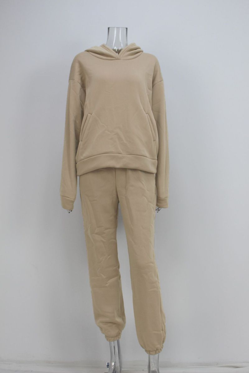 New women's autumn hoodie set solid color casual fashion sports pants two-piece set_voghion.com