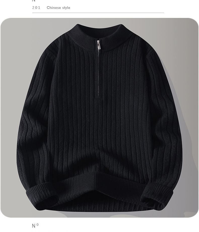 ABX Halbreißverschluss Modischer Rundhalspullover, lässig, Strick, Herbst/Winter, einfarbig, vielseitiges Basishemd, Pulloverjacke 1_voghion.com