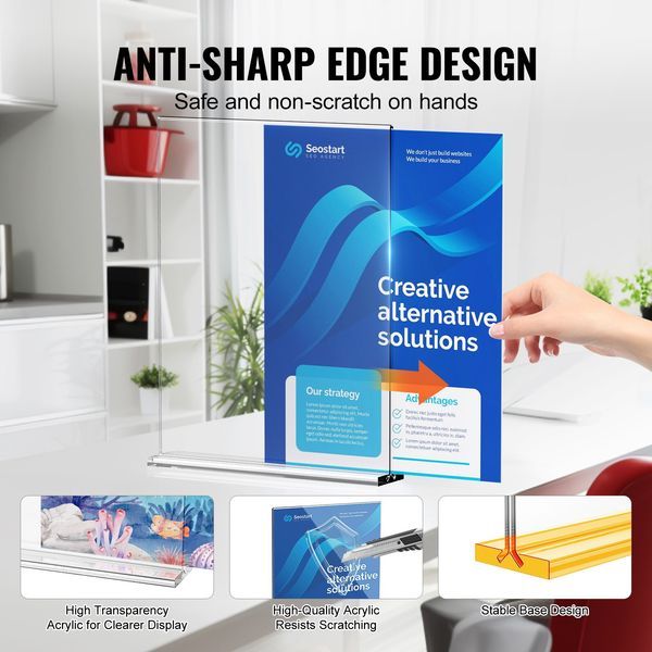 VEVOR Acrylic Sign Holder, 6 Pack 8.5 X 11-inch Brochure Display Holders, T-Shape Double Sided Display Sign Stand, Clear Acrylic Table Menu Photo Pa_voghion.com