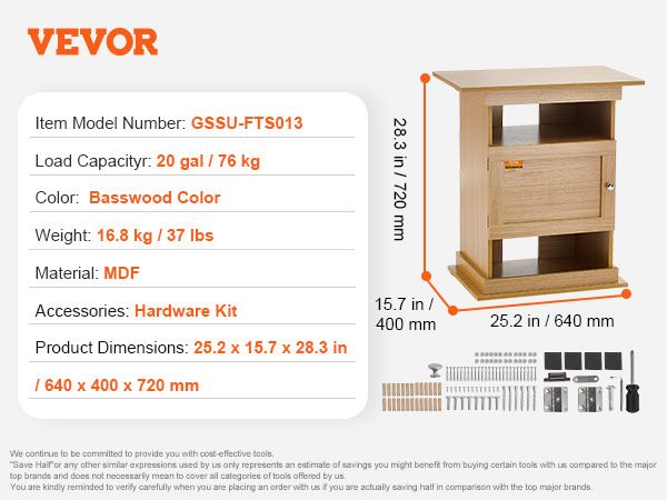 VEVOR Aquarium Stand, 20 Gallon Fish Tank Stand, 25.2 x 15.7 x 28.3 in MDF Turtle Tank Stand, 167.6 lbs Load Capacity, Reptile Tank Stand with Storage_voghion.com