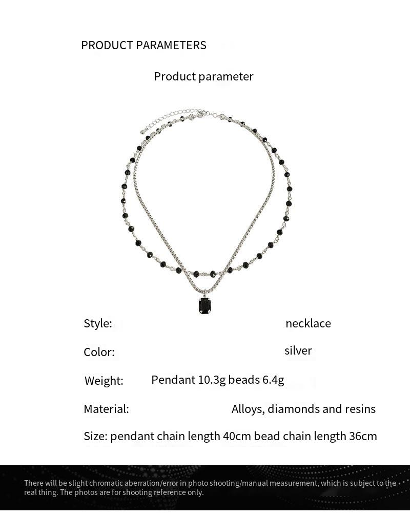 Süße, coole, doppelt gestapelte Halskette mit schwarzem Edelstein für Damen, Nischen-Premium-Design, Schlüsselbeinkette, Spice Girl-Halskette, Gezeiten-Accessoires_voghion.com