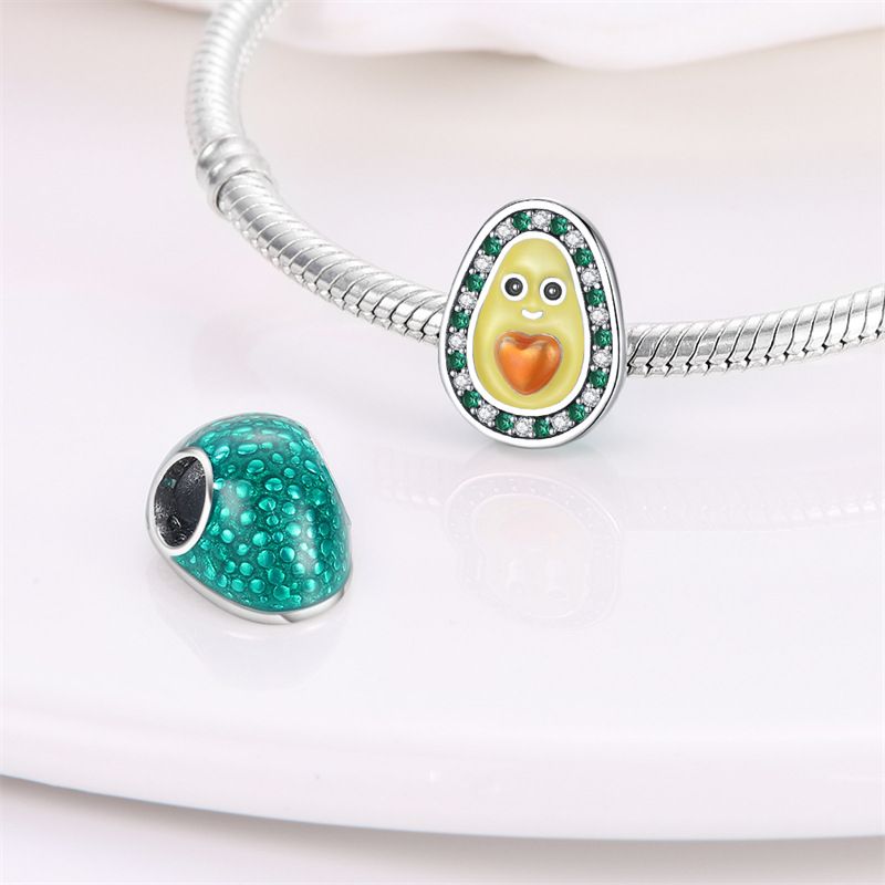 Gioielli da donna in argento placcato rame bianco 925, serie di frutta, ciondolo a forma di avocado e ciliegia, bracciale con perline fai da te Panjia, regalo_voghion.com