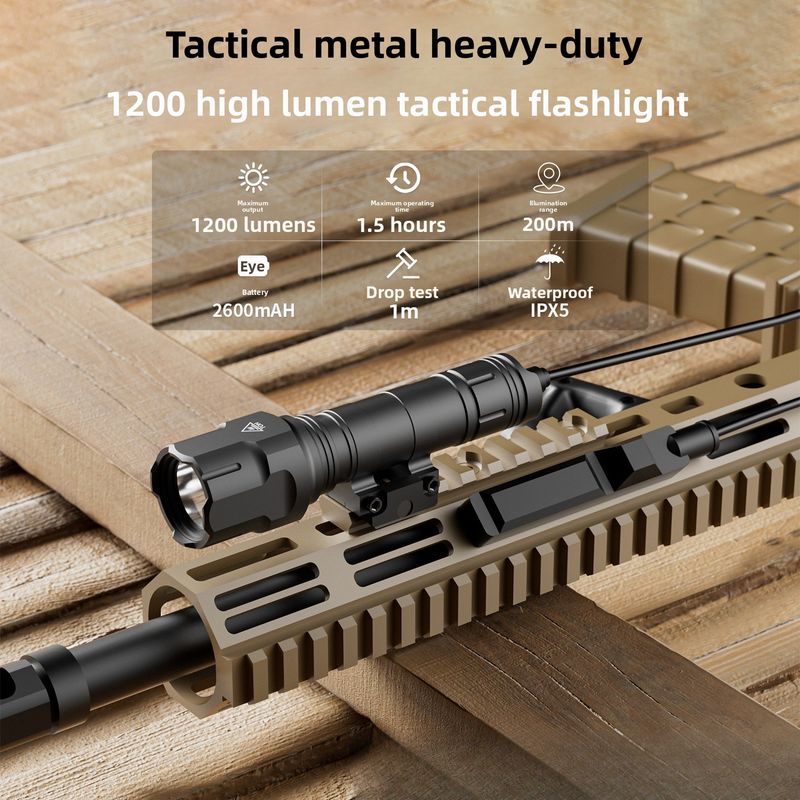 4025 Outdoor-Metall-LED 1200 Lumen Wasserdicht Stoßfest Mit Gleitschiene Blinkendes Starkes Licht Rattenschwanz Taktische Taschenlampe_voghion.com