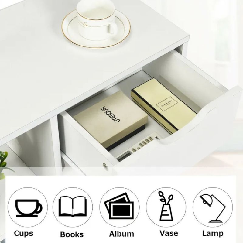 Storage Drawer With Side Space And Shelf 3-Tier Table_voghion.com