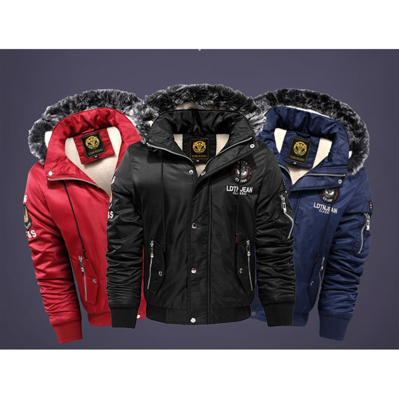 Cappotto invernale con cappuccio, spesso, antivento, casual, foderato in pile, per il commercio estero transfrontaliero, abbigliamento da uomo taglie forti_voghion.com
