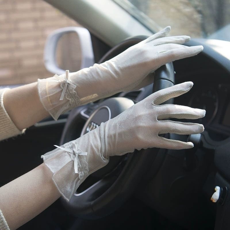Guantes de verano para mujer, finos y elásticos de seda helada, con protección UV, de longitud media, para conducir en bicicleta._voghion.com