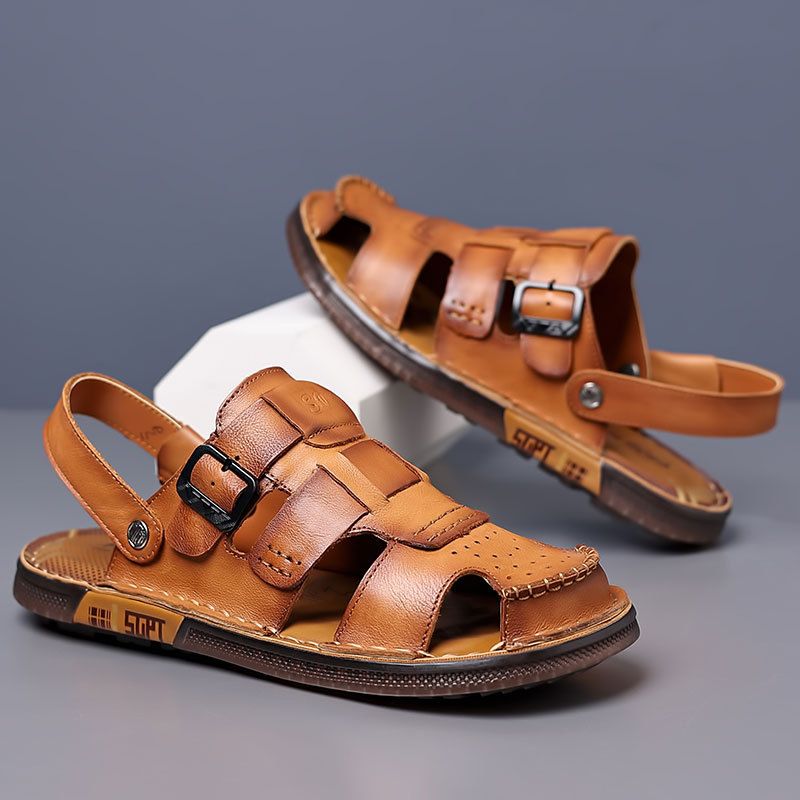 Sandalen im Sommer, Echtleder-Taschenoberteil, Sandalen für Herren im Freien und zum Fahren, rutschfeste Strandschuhe für Männer, trendig_voghion.com