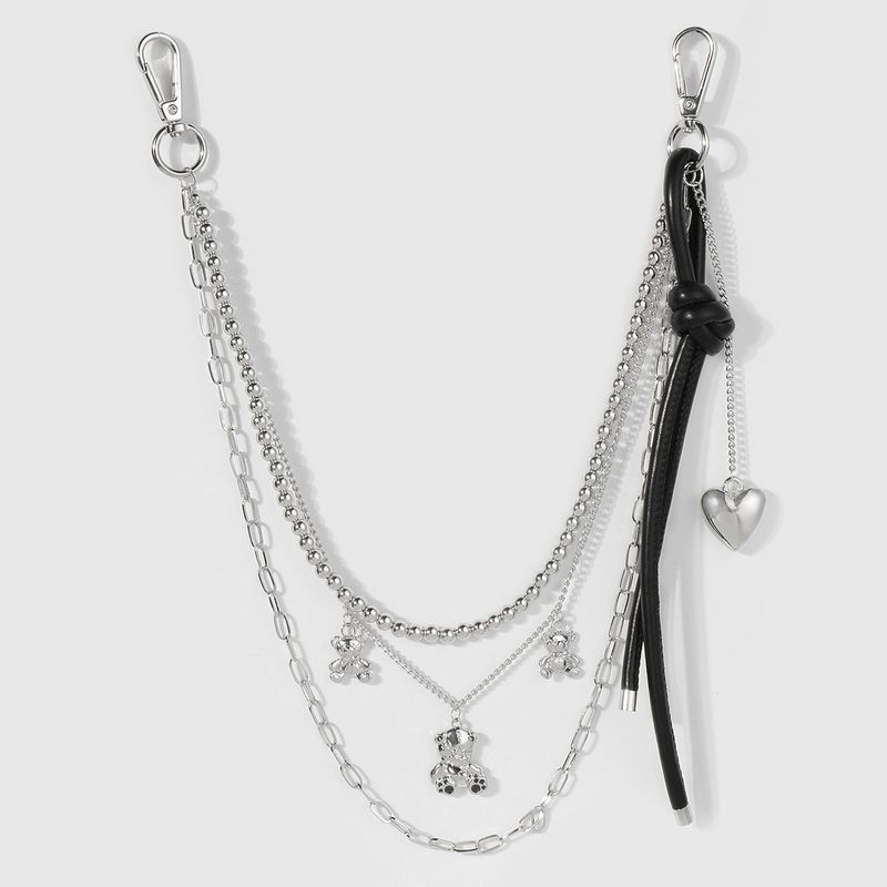 Chaîne de taille en cuir argentée avec perles, ours, cœur, étoile, tendance Y2K_voghion.com