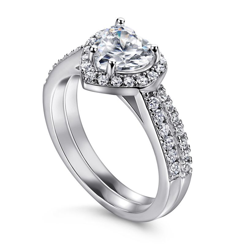 Set di anelli impilabili in argento puro con zirconi a forma di cuore, stile nicchia per matrimoni_voghion.com