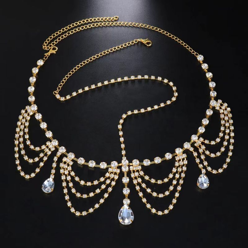 Diadema con cadena para la frente, estilo nupcial, con borlas de diamantes exagerados y gotas de agua_voghion.com