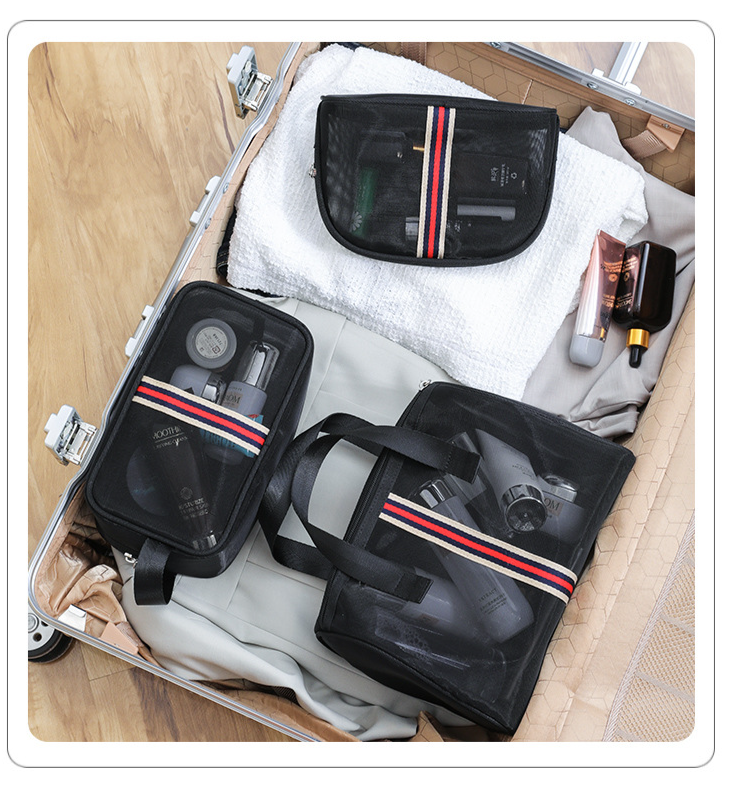 Fabrieksgroothandel draagbare mesh-toilettas met grote capaciteit, transparante make-uptas voor reizen, mesh-opbergtas, aanpasbaar logo_voghion.com