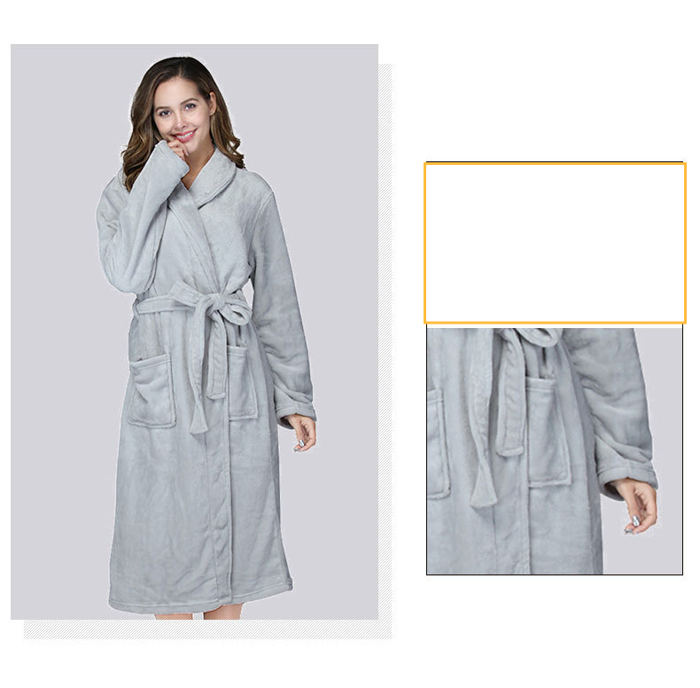 Women's couple coral velvet Autumn Winter thickened warm comfort simple pajamas home wear lapel flannel nightgown_voghion.com