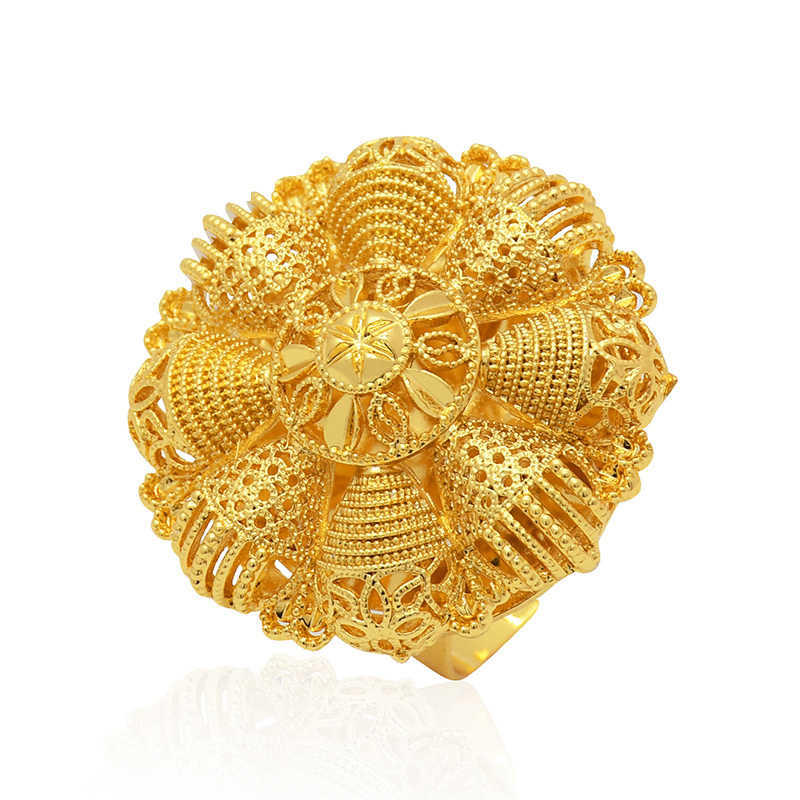 Rings sand gold flower brass ring open adjustable ring fashionable and versatile Tibetan style ring ready for sale_voghion.com